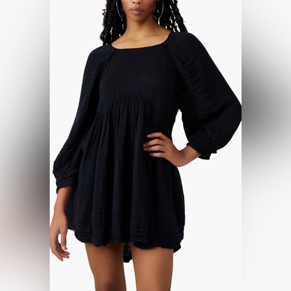 🆕 FREE PEOPLE Adler Tie Back Bohemian Tunic Top & Dress in Black | Small ($88)
